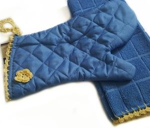 Blue & Yellow Kitchen Towel & Oven Mitt-Handmade